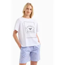 Emporio Armani für Damen. EW000553_AF10887 ASV weißes Maxi-T-Shirt mit Logodruck für den Hausgebrauch (S), Heimtextilien, Baumwolle, Kurzarm