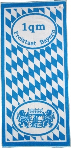 KH-Haushaltshandel Frottier Duschtuch, Motiv: 1qm Freistaat Bayern, 70 x 150cm, mit Wappen und Rauten, blau weiss, Frot