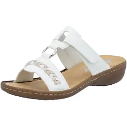 Pantolette RIEKER, Damen, Gr. 40, weiß, Lederimitat, kontrastfarbene Details, klassisch, Schuhe, Keilabsatz, Sommerschuh, Schlappen in sommerlicher Optik, Topseller