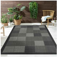 Outdoorteppich In- und Outdoor Balkonteppich, Vimoda, Rechteckig, Flachgewebe, für Terrasse, Balkon, Grau Anthrazit schwarz 60 cm x 100 cm