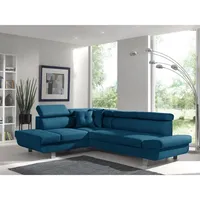 Bestmobilier - Lisbona – Ecksofa Links Mit Schlaffunktion – 5-sitzer – Mit Kopfstützen - Entenblau