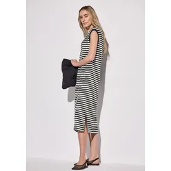 Midikleid STREET ONE, Damen, Gr. 38, N-Gr, schwarz, Web, Obermaterial: 82% Baumwolle, 18% Polyester, gestreift, casual, körpernah wadenlang, Rundhals, ohne Ärmel, Kleider, mit Streifenmuster