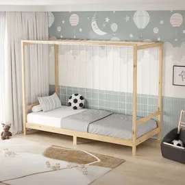 ML-Design Kinderbett Fußballtor Kiefer 90 x 200 cm naturbelassen