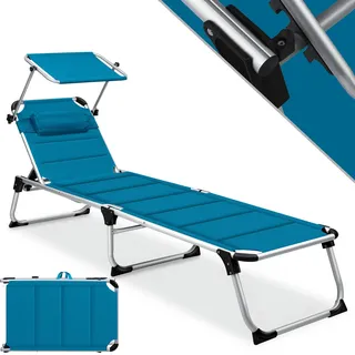 Kesser KESSER® Sonnenliege SUN mit Dach Gartenliege Liegestuhl klappbar Sonnendach Verstellbarer Rückenlehne ergonomisch, gepolsterter Liegefläche, Aluminium Liege Gartenstuhl tragbar Strandliege