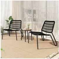HAUSS SPOLE Balkonset 3-teiliges Balkonmöbel-Set für Terrasse, Garten und Balkon, Schwarz, (Garten-Lounge-Set, Gartenmöbel-Set, Outdoor-Sofa-Set, Balkonset, 3-tlg., Stühle mit einer Tragkraft von 160 kg), aus verzinktem Stahl,handgeflochtenes Seil,Tischplatte aus Massivholz schwarz