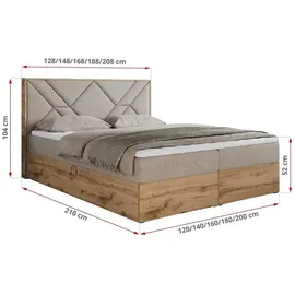 MKS Meble Boxspringbett 180x200 mit Bettkasten, Polsterbett 180x200 mit Matratze H3, Boxspringbett 180x200 mit Kopfteil, Boxspringbett mit Massivholz - Gunar... - Beige