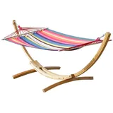 ALEOS. 320cm Hängemattengestell Gestell mit Stab Hängematte Holz Lärche BLANCA-ROJO