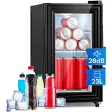 Mini Kühlschrank Glastür 23 l Getränkekühlschrank leise Hausbar Minibar schwarz