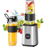 Mixer Smoothie Maker, 500W Smoothie Mixer to Go mit 2x570ml Smoothie Flaschen BPA frei Tritan,Tragbarer Blender Smoothie Maker aus Edelstahl 4-Blatt für Shake, Smoothie und Babynahrung