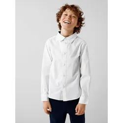 Langarmhemd NAME IT "NKMNEWSA für Jungen mit Knopfleiste und Baumwollkomfort", Jungen, Gr. 104, N-Gr, weiß (hellweiß), Web, Obermaterial: 100% Baumwolle, unifarben, casual, regular fit, Langarm Ärmel mit Ärmelschlitz 1-Knopf-Manschette, Hemden Festliche Hemden, unifarben, casual, regular fit, Baumwolle, Hemdkragen
