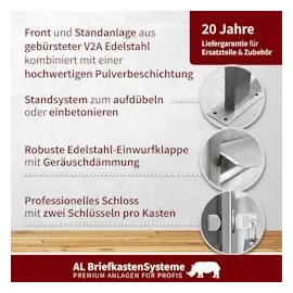 AL Briefkastensysteme 13 Fächer Premium Edelstahl Stand Briefkasten Anlage für Post A4 modern, robust, wetterfest, Artikelnummer: 132T13S2