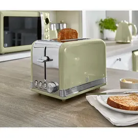 Swan ST19010GNEU Retro Toaster Breite Schlitze 2 Scheiben 3 Funktionen 6 Stufen Toasting, Vintage Grün,