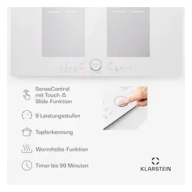 Klarstein Delicatessa 77 Flex Einbaukochfeld Induktion 4 Zonen 7000W Glaskeramik Weiß