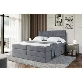 altdecor Boxspringbett mit 2 Matratzen und Topper - 180x200 cm - AURA KING - Dunkelgrau Samt - Polsterbett mit, H3- und H4- Matratzen, Bettkasten u... - Dunkelgrau
