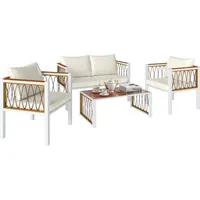 4-teiliges Gartenmöbelset, Polyrattan-gartenlounge Mit 2-sitzer-sofa, Zwei Sesseln, Abnehmbarem Glas-couchtisch, Kissen Und Rutschfester Matte