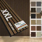 Akustikpaneele 280x30cm Wandpaneele Grande Lamellen 0,85m2 xxl Holzpaneel Wand 21mm Holz Filz: Light Walnut, 8 Paneele - 6.734m2 - Hexim