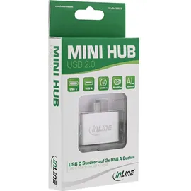 InLine Mini USB 2.0 Hub, USB C Stecker auf 2x USB A Buchse, silber