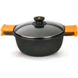 Bra Efficient Hoher Kochtopf mit Glasdeckel und Silikongriffen, Aluminium, schwarz, 20 cm, 4