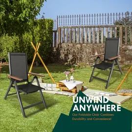CCLIFE Gartenstühle 2er Set Hochlehner 7-fach verstellbar 150 x 60 x 110 cm dunkelgrau