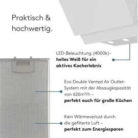 Wiggo A642 Dunstabzugshaube 60cm kopffrei I Abluft Umluft Dunstabzug 626m3/h - Touch-Display 4 Stufen I Energieeffizienzklasse A Schräghaube inkl...