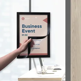 Europel Selbstklebender magnetischer Info-Rahmen aus PVC, A5 Schwarz, 2er Set, einfach ablösbar durch Magnet, doppelseitig, Hoch- oder Querformat, 23,8 x 17,6 cm