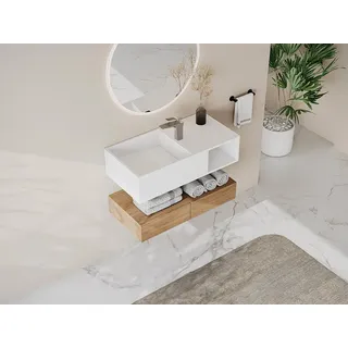 Waschtischplatte mit Ablage - 80 x 40 x 20 cm - Weiß - GOYOKO