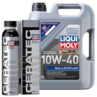 LIQUI MOLY MoS2 Leichtlauf Motoröl 10W-40 5 Liter & Cera Tec Keramik Verschleißschutz 300ml I Weniger Kraftstoffverbrauch bei Benzin & Diesel I Erhöhte Laufruhe, Druckbeständigkeit & Motorsauberkeit