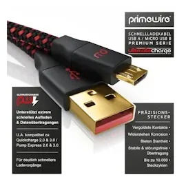 Primewire Micro-USB 2.0 zu USB Typ A Kabel, UltimateCharge MicroUSB 2.0 Schnellladekabel mit Datenübertragung - 5m