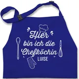 Kinderschürze Schürze Kinder Jungen Mädchen - Kochschürze - Hier bin ich die Chefköchin mit Name I Köchin Geschenk I Geschenk Kochen - 7-14 Jahre - Royalblau - kinderkochschürze koch - 7-13 Jahre