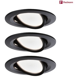Paulmann 3er-Set LED Einbauleuchten-Set NOVA COIN, rund, schwenkbar, IP23, 230V, 3x 6.5W 2700K, Schwarz matt / Alu PAUL-94471
