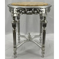 Casa Padrino Barock Beistelltisch Silber / Creme - Handgefertigter Antik Stil Massivholz Tisch mit Marmorplatte - Wohnzimmer Möbel im Barockstil - Antik Stil Möbel - Barock Einrichtung - Barock Möbel