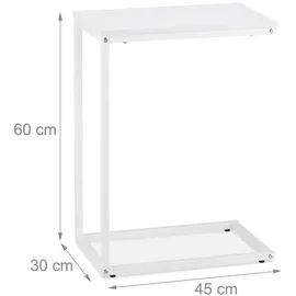 Relaxdays Beistelltisch C-Form, HBT: 60 x 30 x 45 cm, Sesseltisch zum Unterschieben, Metall & Holzoptik, Sofatisch, weiß