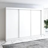 mebloland Schwebetürenschrank 200 cm, 3-türig Schrank mit 4 Schubladen- MERO - weiß weiß / weiß