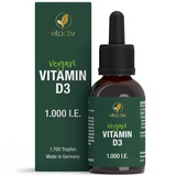 VITACTIV Vitamin D3 Tropfen - Für Knochen, Muskeln & Immunsystem - 1000 IE Vitamin D pro Tropfen, Hochdosiert, Hoch Bioverfügbar - Aus Deutschland, Laborgeprüft, Vegan - 50ml, 1700 Tropfen