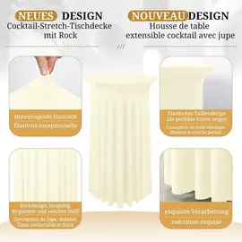 luxuskollektion 2er-Set Stretch Stehtisch-Husse Elfenbein Ø 80-85cm Spandex Tischdecke