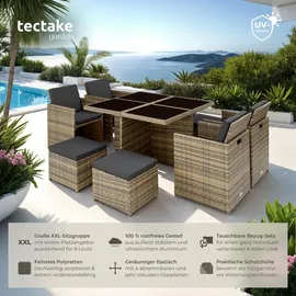 Tectake tectake® Rattan Sitzgruppe Manhattan mit Aluminiumgestell