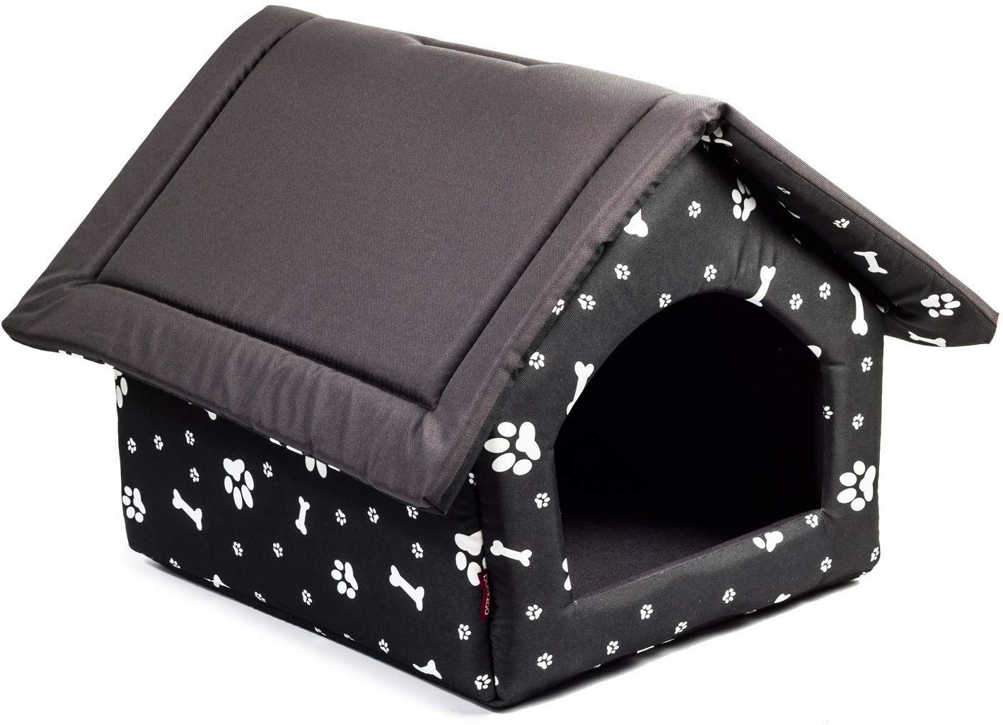 Elegant Hundehöhle, Hundehütte | Größe S: 28 x 32 x 27 cm | Farbe: Schwarz mit Muster | Hundehaus für kleine Hunde | Katzenhaus, Katzenhöhle