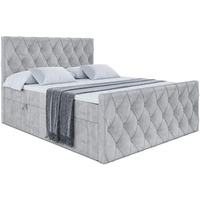 ALTDECOR Boxspringbett mit Matratze(20 cm hoch) und Topper(4 cm hoch), Polsterbett mit Kopfteil und Bettkasten - AMAY - 140x200 - H4/Hellgrau Samt