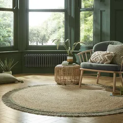Teppich FLAIR RUGS "KAHANA", grün, H:2mm Ø:180cm, Jute, Kunstfaser, Teppiche, Handgemacht