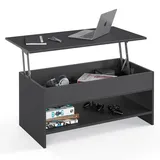 KOMTO Couchtisch Höhenverstellbar - Wohnzimmertisch mit Stauraum Aufklappbar Sofatisch für Wohnzimmer Kaffeetisch Stubentisch Anthrazit | Coffee Table Tokyo 98,4 x 50,4 x 48
