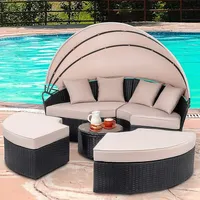 Sonneninsel 180CM Rattan Tisch Sonnenliege  Polyrattan Gartenmuschel Sonnenliege