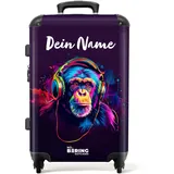 NoBoringSuitcases.com Kinderkoffer, Koffer Personalisiert, Koffer Groß, Koffer Kinder, TSA Schloss, Trolley Kinder, Großer Koffer, Suitcase, Koffer Mittelgroß (Schimpanse - Neon Violett, 67 cm - 72 L)