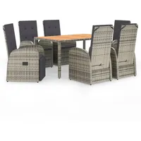 vidaXL 7-tlg. Garten-Essgruppe mit Kissen Grau Poly Rattan