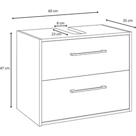 Badplaats Waschbeckenunterschrank Florence 60 x 35 cm Weiß Hochglanz - Hängender Badezimmerschrank mit 2 Schubladen - Weiß