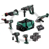 Metabo Akku Combo Set Bauhandwerk 6.1 SB 18 LTX Impuls + KH 18 LTX 24 + W 18 L 9-125 Quick + ASE 18 LTX + SSW 18 LTX 300 BL + ULA 14.4-18 LED; Werkzeugtasche