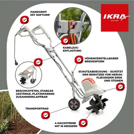 IKRA IEM 800S Elektro-Motorhacke, Arbeitsbreite 30cm, Arbeitstiefe 20cm, 800W