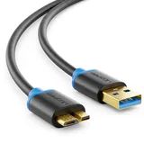 deleyCON 0,5m Kurzes Micro USB 3.0 Kabel - Datenkabel für bis zu 5 Gbit/s - Ladekabel für Handy Smartphone Tablet Externe Festplatten - USB A-Stecker zu Micro B-Stecker Schwarz