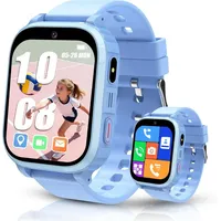 Smartwatch Kinder GPS,4G Kinder Smartwatch mit GPS IP68 Wasserdicht Spiel Wecker, Kinderuhr Geschenk für Jungen Mädchen Student - Blau