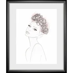 queence Bild »Skizze Frau mit Blumenkranz«, Fashion-Magazincover-Mode-Modebilder-Frau-Bilder von Frauen-Blumen, HD Premium Poster-Druck inkl. Holzrahmen queence Farbe Bild(er): bunt