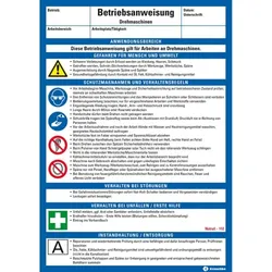 König Werbeanlagen Dreifke® Maschinenbetriebsanweisung Drehmaschinen, Kunststoff, 210x297mm, ASR A1.3, DIN EN ISO 7010